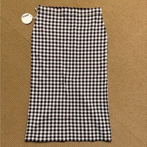 STAUD Chocolate and cream Checkered A-Line Skirt